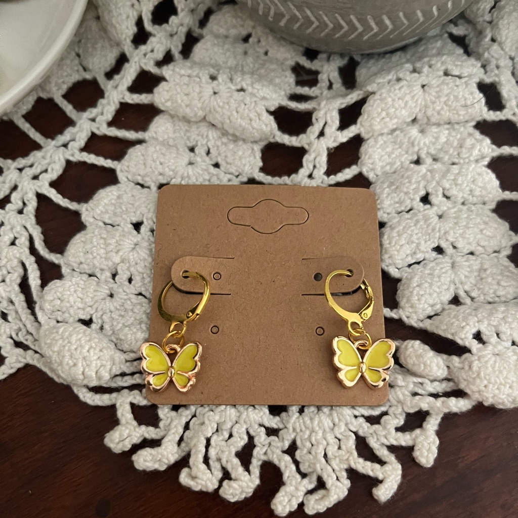 3 For 20 Yellow And Gold Enamel Butterfly Huggie Hoop Earrings 10$